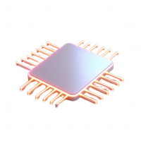 A modern microchip design with metallic and colorful elements for digital innovation. png