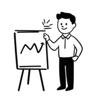 A professional presenting a growth chart on an easel in a creative workspace. png