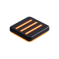 A sleek, modern button with glowing orange lines on a black background. png