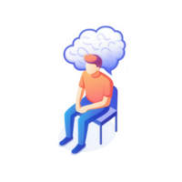 A thoughtful person sitting on a chair, representing contemplation and introspection. png