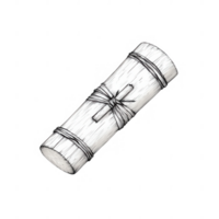 An illustrated scroll tied with string, symbolizing tradition and knowledge. png