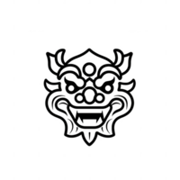 Intricate design of a mythical lion mask, symbolizing strength and protection. png