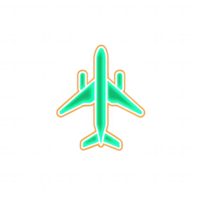 Stylized neon airplane illustration with vibrant colors and vivid details. png