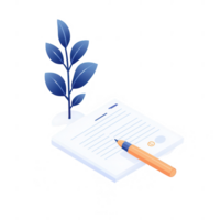 Stylish illustration of a notepad with a pen and a green plant for eco-friendly designs. png
