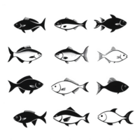 un' collezione di vario pesce illustrazioni disposte nel un' griglia formato. png
