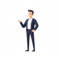 A confident businessman gestures while presenting an idea in a professional setting. png