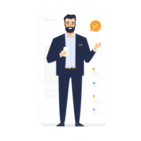 A confident businessman using a smartphone with a modern, engaging design. png