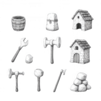 A collection of hand-drawn construction tools and materials in a minimalistic style. png