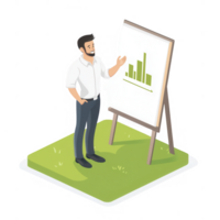 A man presenting a growth chart on an easel, demonstrating financial concepts. png