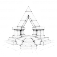 A detailed sketch of an architectural structure with geometric shapes and patterns. png