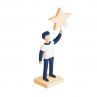 A figure reaching for a star, symbolizing ambition and dreams in a modern design. png