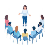A group discussion with a speaker leading an engaging conversation. png