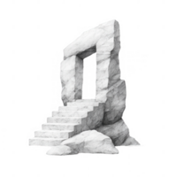A majestic stone archway with steps leading to an open door, symbolizing entry and adventure. png