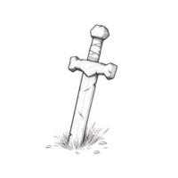 A mystical sword embedded in the ground, symbolizing power and ancient legends. png