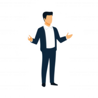 A professional man gestures confidently in a business setting, showcasing leadership skills. png