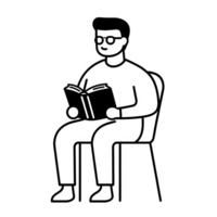 A person sitting while engaging in a creative activity with a relaxed demeanor. png