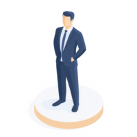 A professional man in a suit standing confidently on a circular platform. png