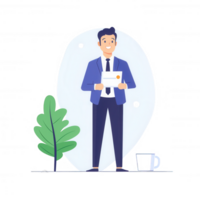 A professional man standing with documents, symbolizing success and achievement. png