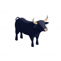 A stylized black bull with prominent horns, symbolizing strength and power. png