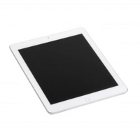 A sleek white tablet device with a black screen ready for user interaction. png