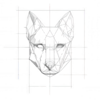 Abstract geometric design of a wolf head created with wireframe structure. png