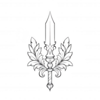 Intricate design featuring a stylized sword and laurel leaves in a symmetrical pattern. png
