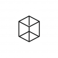 Minimalist line art of a simple cube representing three-dimensional space. png