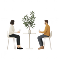 Two people enjoy drinks while sitting at a table with a potted plant between them. png