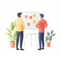 Two professionals collaborating on a project in a modern office setting. png