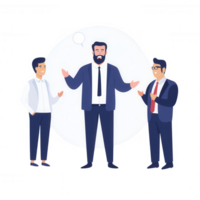 Three business professionals discussing ideas in a modern office setting. png