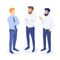 Three professionals engaging in a discussion, showcasing teamwork and collaboration. png
