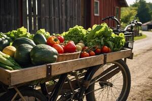 Fresh organic produce delivered by bike from a local farm, emphasizing eco-conscious practices and community support photo