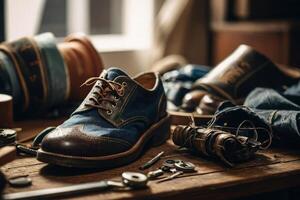 Repaired shoes showcasing eco-friendly practices, extending their lifespan instead of contributing to fast fashion waste photo