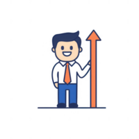 A cheerful businessman presenting a growth chart, symbolizing success and progress. png