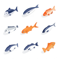 A collection of colorful fish illustrations in various playful designs. png