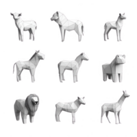 A collection of polygonal animal models, showcasing modern 3D design in various forms. png