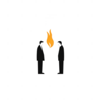 A conceptual image depicting two figures with a flame symbolizing passion or conflict. png