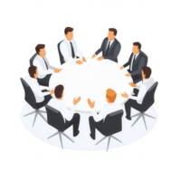 A diverse group of professionals engaged in a meeting around a round table. png