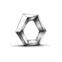 A geometric, abstract sculpture showcasing a hexagonal design and intricate lines. png
