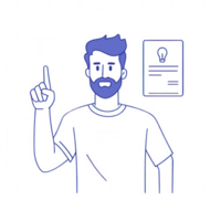 A man with a thoughtful expression, pointing upwards, symbolizing an idea or concept. png