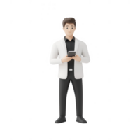A professional man in a suit using a smartphone, representing modern communication. png