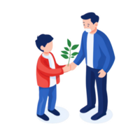 A man and a boy exchanging a plant symbolizing growth and connection. png