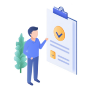 A man reviewing a checklist on a clipboard, symbolizing task completion and organization. png