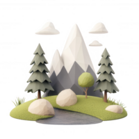 A serene landscape featuring mountains, trees, and a gentle stream. png