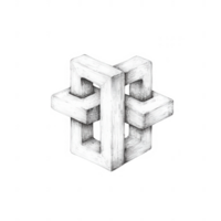 An abstract 3D geometric shape with a unique interlocking design. png