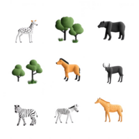 Colorful and playful illustrations of various animals and trees in a grid layout. png