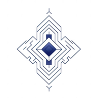 Abstract geometric design in dark blue, featuring intricate line patterns and shapes. png