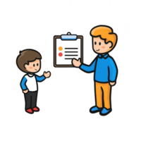 A teacher explaining a checklist to a student in a classroom setting. png