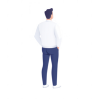 A stylish man in casual attire stands confidently with hands in pockets. png
