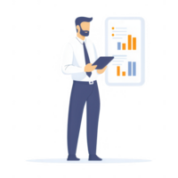 Professional man analyzing data charts and reports for business success. png